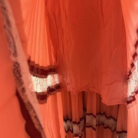 Maje Lace-trimmed pleated striped crepe midi dress size 3 (large) - Picture 10 of 12